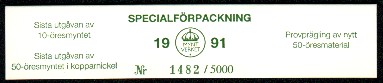 Mjukpastfrpackning med 50 re provmynt 1991
